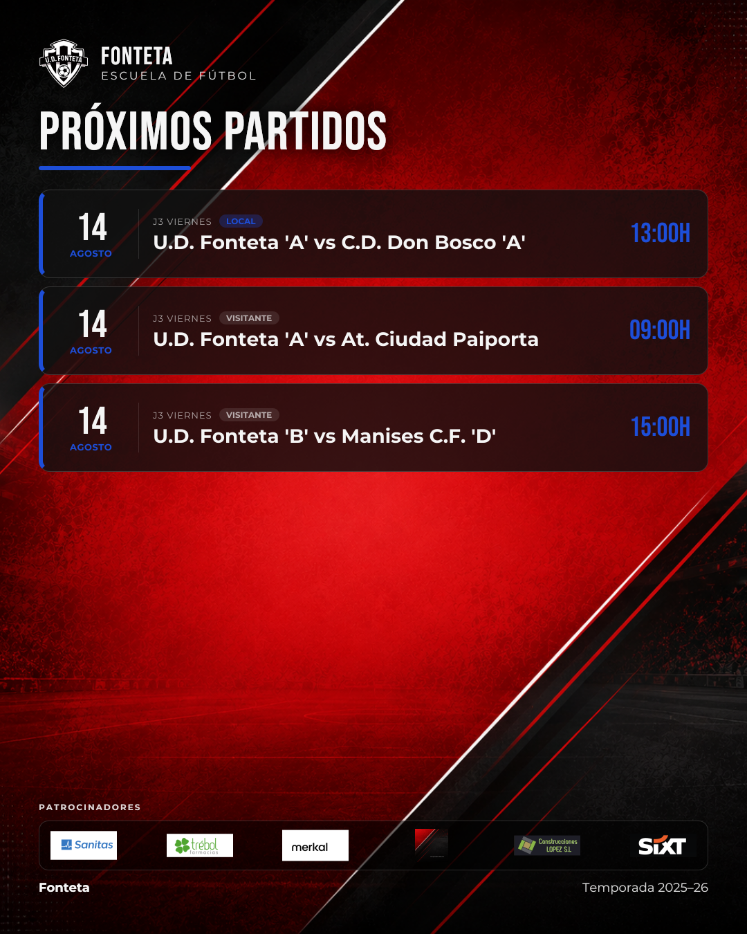 Próximos partidos · Viernes, 14 de agosto